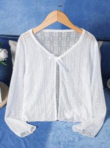 Tween Girl Lace-Up Jacket, Suitable For Vacation And Party Wear Fall Winter - White - View 1