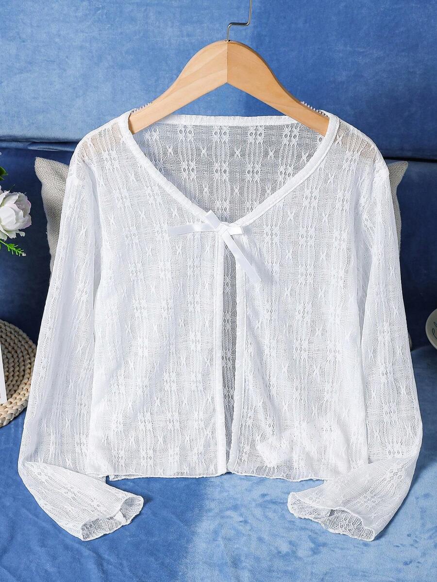 Tween Girl Lace-Up Jacket, Suitable For Vacation And Party Wear Fall Winter - White - View 1