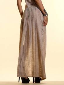 MUSERA Low Rise Textured Knit Belted Straight Fit Maxi Skirt Only Summer Ibiza Boho Vacation Holiday Festival Sexy Club Rave Aftershow Beach Y2k - Khaki - View 4