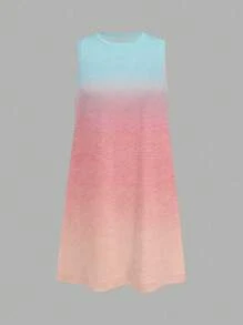 SHEIN EZwear 女士休闲简约渐变色迷你夏季连衣裙，适合度假 - 彩色 - 查看 4