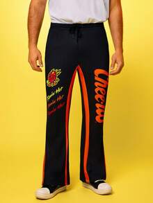 Cheetos X SHEIN Men's Letter & Flame Print Drawstring Waist Sweatpants - Black - View 1