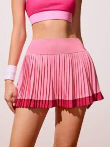 CourtClass 高腰撞色拼布百褶运动裙短裤