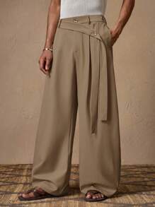 AKNOTIC Quần ống rộng lưng thun co giãn thoải mái cho nam, quần kaki màu trơn thích hợp cho mùa hè, kỳ nghỉ, phối đồ hàng ngày, tiệc tùng, cặp đôi, quà tặng cho nam giới, mùa thu - Cà phê nâu - Xem 3