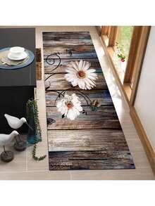 SHEIN 1 件木质花卉印花柔软舒适厨房垫，防水防油入口门垫，易于清洁的床边地垫，适用于客厅、走廊、浴室、洗衣房装饰