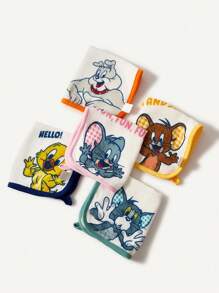 TOM & JERRY X SHEIN 5条/包 卡通图案 柔软舒适的三角巾围兜，多色多用途拍嗝巾 - 彩色 - 查看 5
