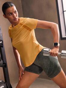 Powerista Quần short tập thể dục cạp cao sọc dành cho nữ - Màu xanh lá cây đậm - Xem 5