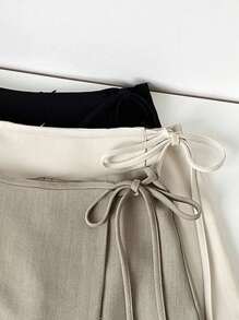 SHEIN PETITE Franclia Fashion Casual Versatile Side Strap Asymmetrical Hem Spring And Summer Khaki Textured Woven Material Women's Short Skirt Women's Skirt Women's Summer Wear Summer Bottoms Women's Skirt Women's Short Skirt Mini Skirt Petite Clothing Women's Casual Clothing All White Casual Outfits Spring - Khaki - View 4