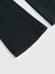 ROMWE Fairycore Y2K蝴蝶刺绣做旧超低腰紧身牛仔裤（女款） - 藍色 - 查看 4