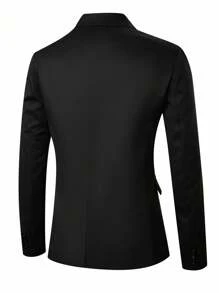 Manfinity Bizformal Men's Simple Solid Color Lapel Collar Chain Decor Black Blazer, Old Money