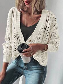 Calvaya Áo len nữ dài tay đơn giản màu trơn hàng ngày - trắng - Xem 6