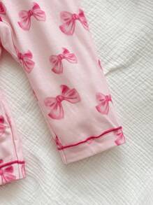 SHEIN Newborn Baby Girl Cute Casual Knitted Pink Bow Pattern Long Sleeve Jumpsuit Fall Winter