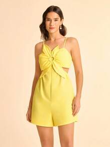 CAJUNI 女式镂空花卉露背连体裤，白色激光切割 A 字腰系带连体裤，百搭海滩度假、夏季约会、网红风格 - 黃色 - 查看 7