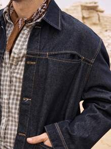 Manfinity Homme 男士牛仔夹克，修身款，长袖，四季皆宜，秋季 - 黑色 - 查看 3