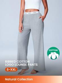 LUVLETTE 运动风格女士灰色柔软棉质罗纹宽版女士休闲裤透气舒适裤带口袋内衣可作为外套休闲裤