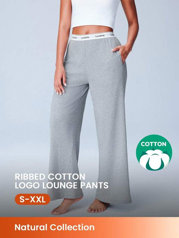 LUVLETTE Pantaloni largi din bumbac moale, gri, cu nervuri, pentru femei, cu buzunare, lenjerie intimă, ca îmbrăcăminte de exterior