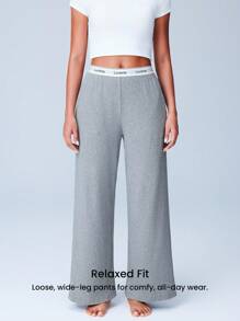 LUVLETTE 运动风格女士灰色柔软棉质罗纹宽版女士休闲裤透气舒适裤带口袋内衣可作为外套休闲裤