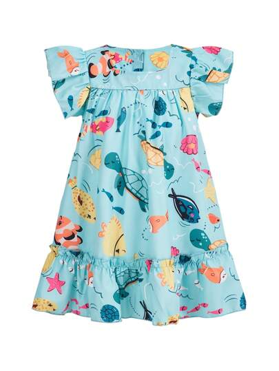 SHEIN 小女童魚圖案荷葉邊連衣裙