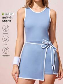 CourtClass 女式无袖不对称下摆系腰运动连衣裙 - 淺藍色 - 查看 1