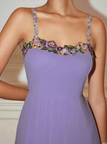 Chiquease 新款法式碎花蕾丝吊带修身女装 - 紫色 - 查看 2