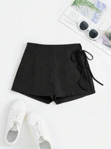 Sweetra 法国秋季新品简约时尚舒适修身淑女优雅系带女士短裤 - 黑色 - 查看 1