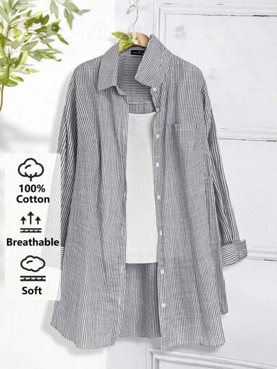 Rusticease Große Größen Langarm Lässig Gestreiftes Hemd, Herbstkleidung für Frauen