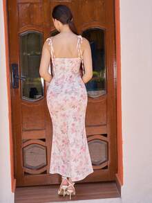 Andrea Bello Pink Dress,Summer Women Dresses,Sundress,Women's Elegant Floral Print Maxi Slip Dress - Apricot - View 2