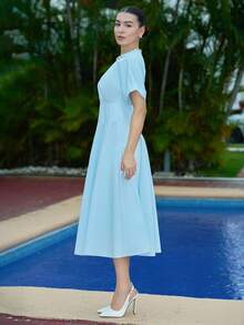 Andrea Bello Elegant Jeweled Collar Waist Cinching Slim Fit Mini Dress, French Luxe Style - View 4