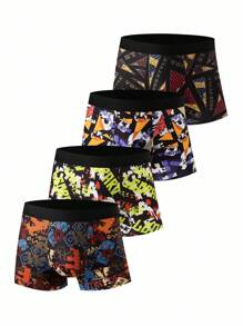 4件套复古矩形花卉图案男士内裤 - 彩色 - 查看 1