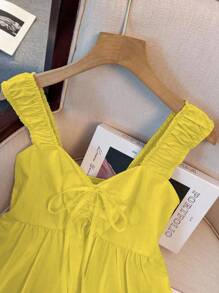 Franclia 女士系带蝴蝶结腰部宽肩带宽松吊带背心，适合大学穿着 - 黃色 - 查看 4