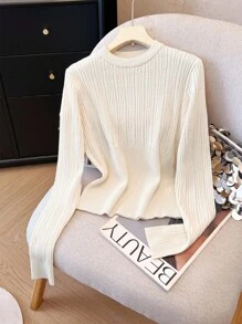 Franclia Women's Autumn/Winter New French Romantic Casual Versatile Simple Elegant Knit Pullover Fall Cloth For Women - Apricot - View 6