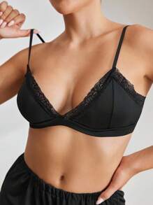 Ocili Contrast Lace Bra & Boyshorts Lingerie Set - Black - View 5