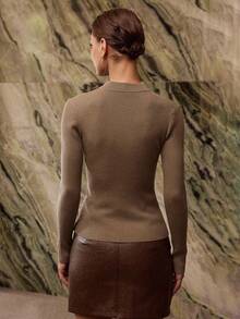 MOTF PREMIUM SUÉTER DE OTOÑO/INVIERNO MEZCLA DE LANA LUREX METÁLICO CUELLO FALSO AJUSTE CEÑIDO - Camel - Ver 4