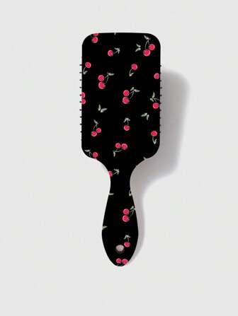 Kawaii 1 pieza Cepillo de pelo con cojín de aire con base negra y estampado de cerezas rojas