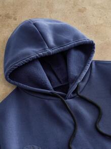 Manfinity NXTstreet Men's Casual Floral Embroidered Loose Fit Drop Shoulder Hoodie, For Fall Winter - Blue - View 3