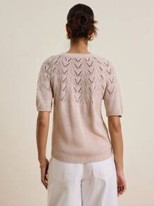 Airaco Fair Isle Style Hollow Perforated Crew Neck Short Sleeve Casual Undershirt