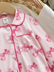 SHEIN Newborn Baby Girl Cute Casual Knitted Pink Bow Pattern Long Sleeve Jumpsuit Fall Winter