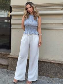 Jeta Ari Women's Summer Minimalist Boho Vacation Outfits Casual Basic Daily Wear Linen Comfortable Low Rise Baggy Pants,Linen Pants - White - View 4