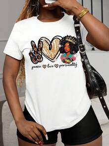 SHEIN EZwear 女士圖案印花短袖t卹 - 白色 - 查看 5