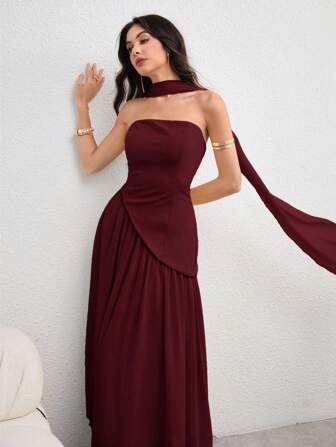 Modelyn Vestido de mujer con volante asimétrico en el bajo y cuello halter, elegante y encantador, color amarillo claro, para primavera/verano