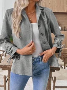 EMERY ROSE Blazer casual de mujer con cordón y puños ajustables - Gris - Ver 4