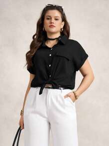 Zelara Camisa irregular de manga murciélago - Negro - Ver 1