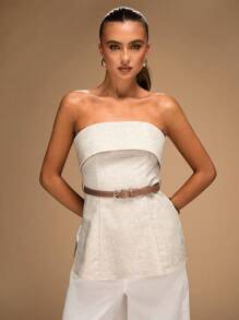 SHEIN BAE Áo crop top không tay hở vai cho nữ, mùa hè - trắng - Xem 6