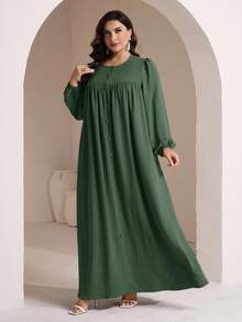 Veilorie Vestido elegante de unicolor estilo árabe para mujer de talla grande - Verde militar - Ver 6