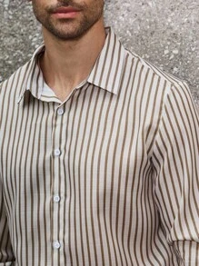 Manfinity Bizformal 男士条纹单排扣休闲/商务长袖衬衫 - 彩色 - 查看 5