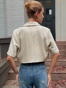 DAZY Blazer corto de unicolor casual para mujer, atuendo de negocios de verano - Beis - Ver 3