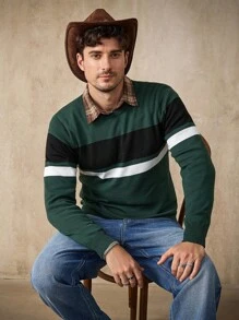 Manfinity Homme 男士休闲百搭圆领长袖套头毛衣 - 彩色 - 查看 5