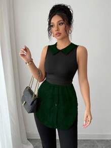 Elenzga 女式时尚无袖网眼拼布领上衣