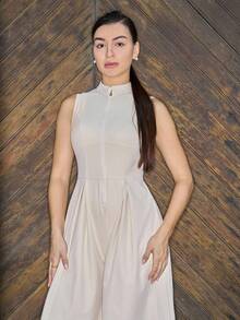 Andrea Bello Extreme Wide Leg Zip Front Sleeveless Jumpsuit