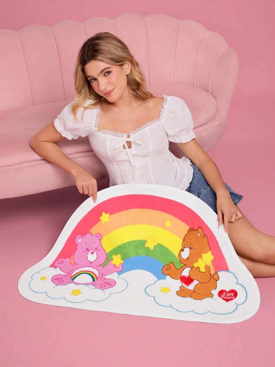 SHEIN X Care Bears 1pc Rainbow Heart Shaped Bear Rug, Multiple Sizes, Non-Slip Backing, Suitable For Home Decor - Multicolor - View 1
