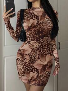 Modelyn 女士休闲基本款铅笔裙，性感长袖紧身中长款俱乐部连衣裙 - 彩色 - 查看 4